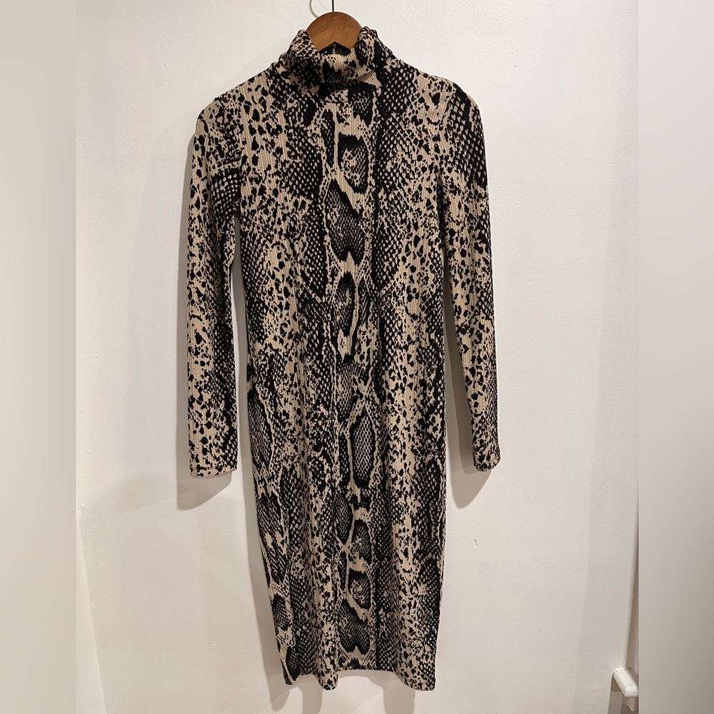 ZARA Snake Print Long Sleeve Midi Dress